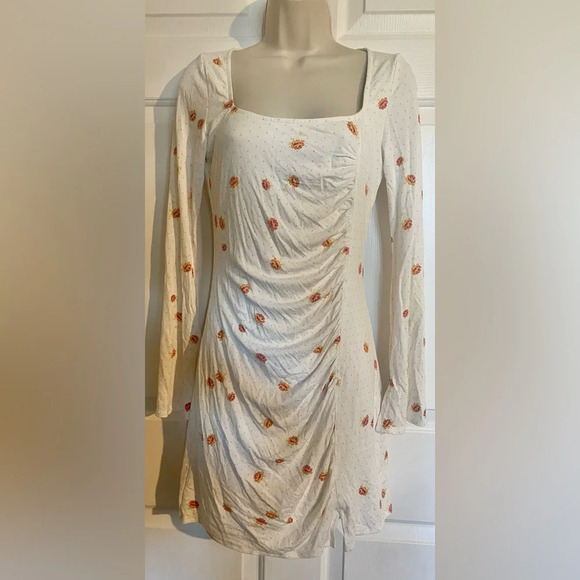 Free People - Celia Mini Dress in Ivory Combo XS Rose Floral Long Sleeve Dress - Picture 5 of 9